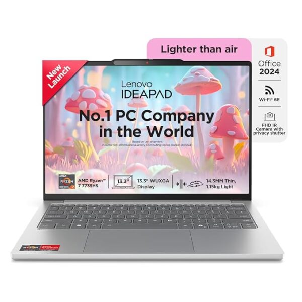Lenovo IdeaPad Slim 5 Ryzen 7 7735HS (16GB RAM/512GB SSD/Integrated AMD Radeon 680M Graphics/WUXGA IPS Display/13.3" (33.7cm)/Windows 11/Office Home 2024/Backlit KB/Grey/1.15Kg), 83J2000HIN Laptop